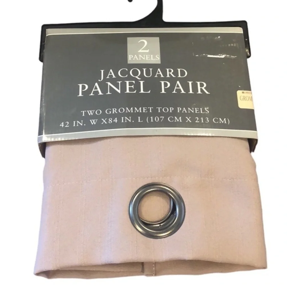 JACQUARD PANEL PAIR GROMMET TOP PANELS 42x84 CURTAIN BEIGE NUDE ACCENTS COTTAGE